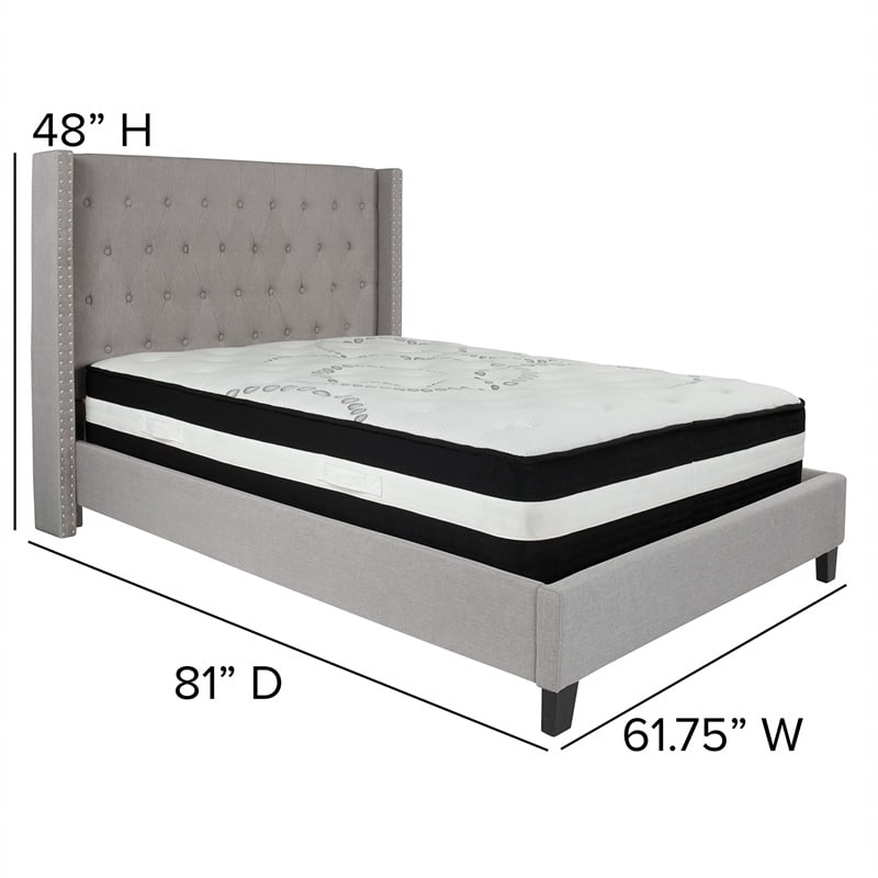Flash Furniture Riverdale Tufted Full Platform Bed in Light Gray
