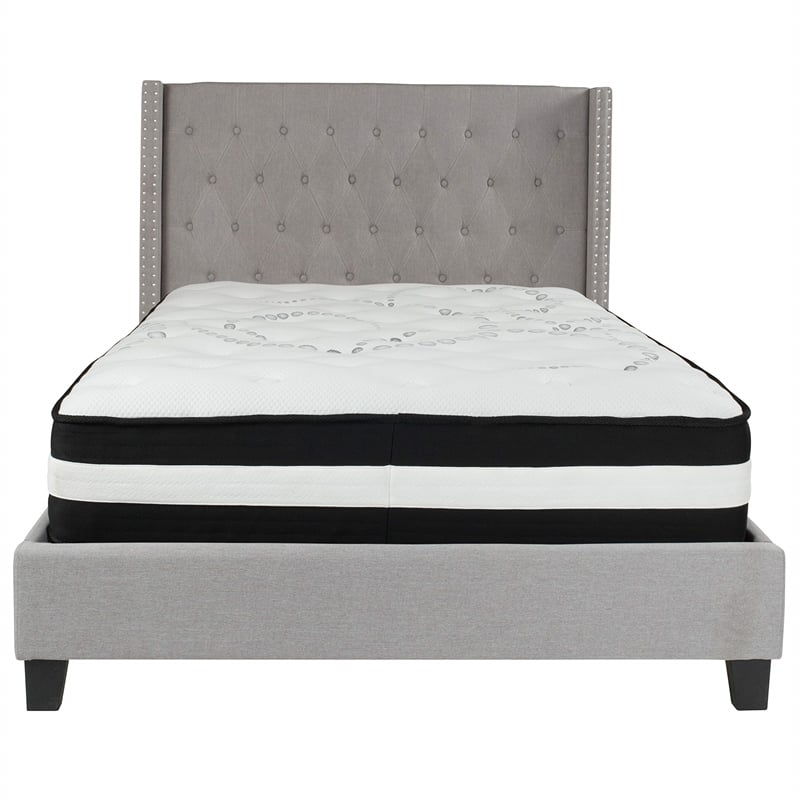 Flash Furniture Riverdale Tufted Full Platform Bed in Light Gray