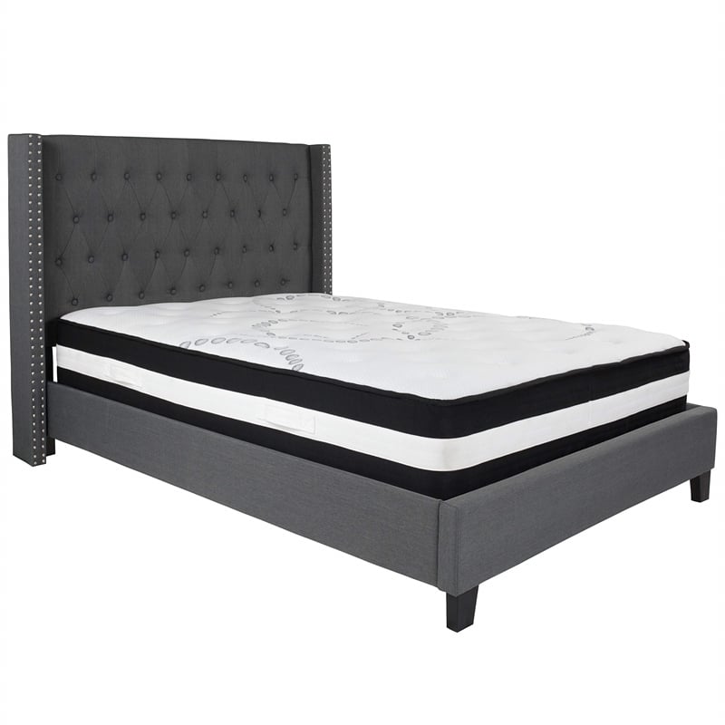 Flash Furniture Riverdale Tufted Full Platform Bed in Dark Gray