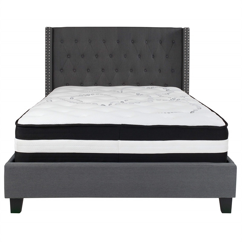 Flash Furniture Riverdale Tufted Full Platform Bed in Dark Gray