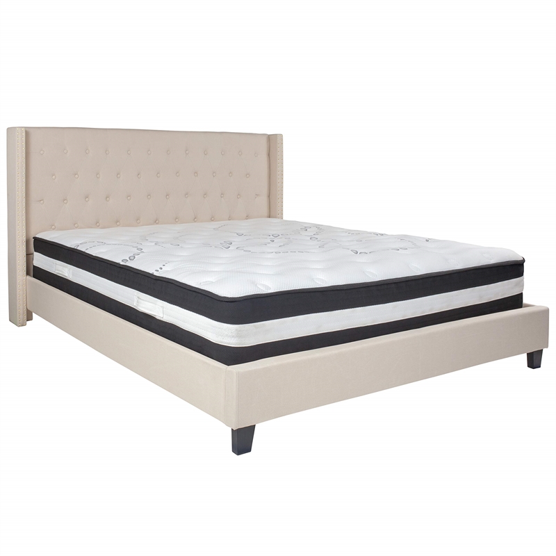 Flash Furniture Riverdale Tufted King Platform Bed in Beige
