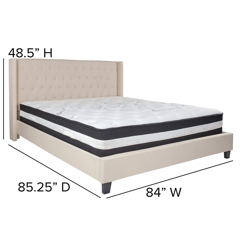 Flash Furniture Riverdale Tufted King Platform Bed in Beige