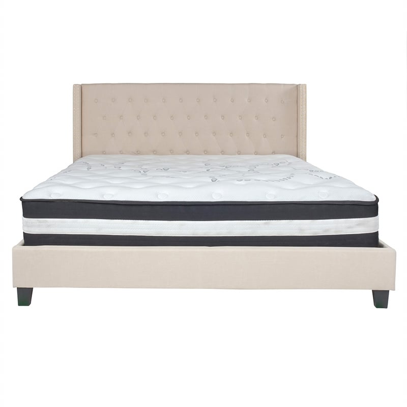 Flash Furniture Riverdale Tufted King Platform Bed in Beige