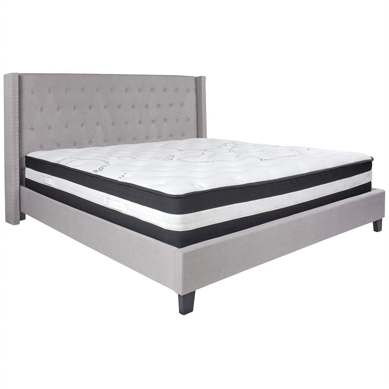 Flash Furniture Riverdale Tufted King Platform Bed in Light Gray