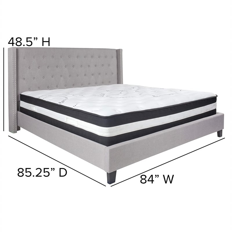 Flash Furniture Riverdale Tufted King Platform Bed in Light Gray