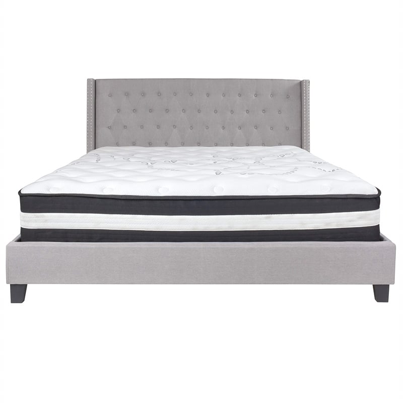 Flash Furniture Riverdale Tufted King Platform Bed in Light Gray