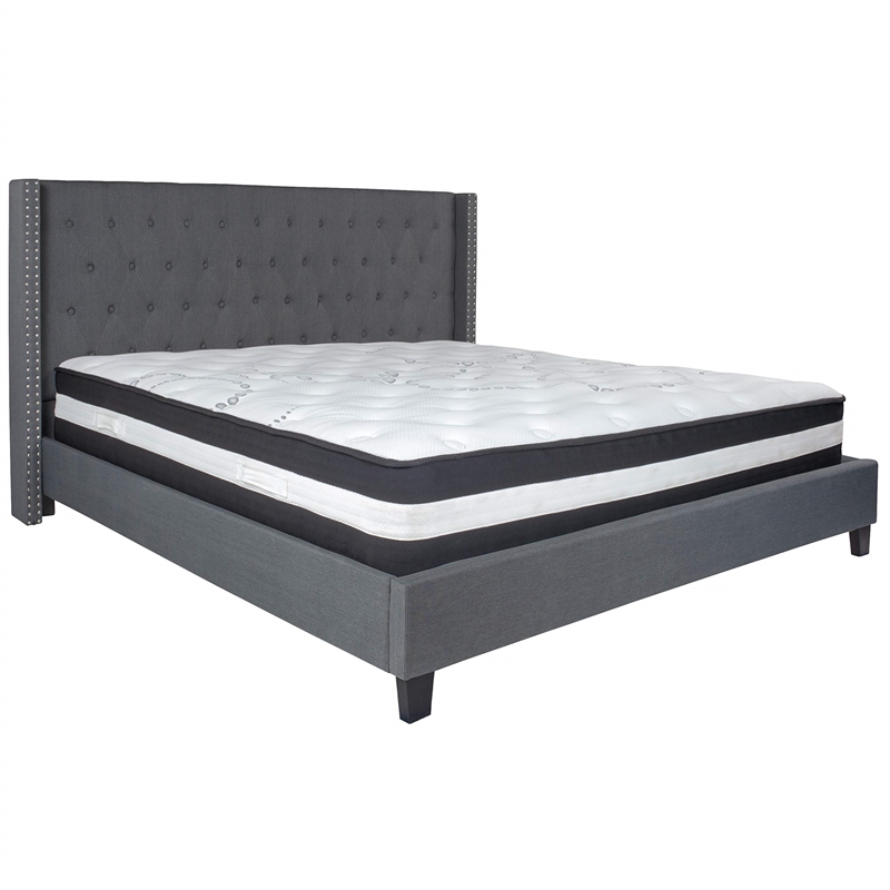Flash Furniture Riverdale Tufted King Platform Bed in Dark Gray