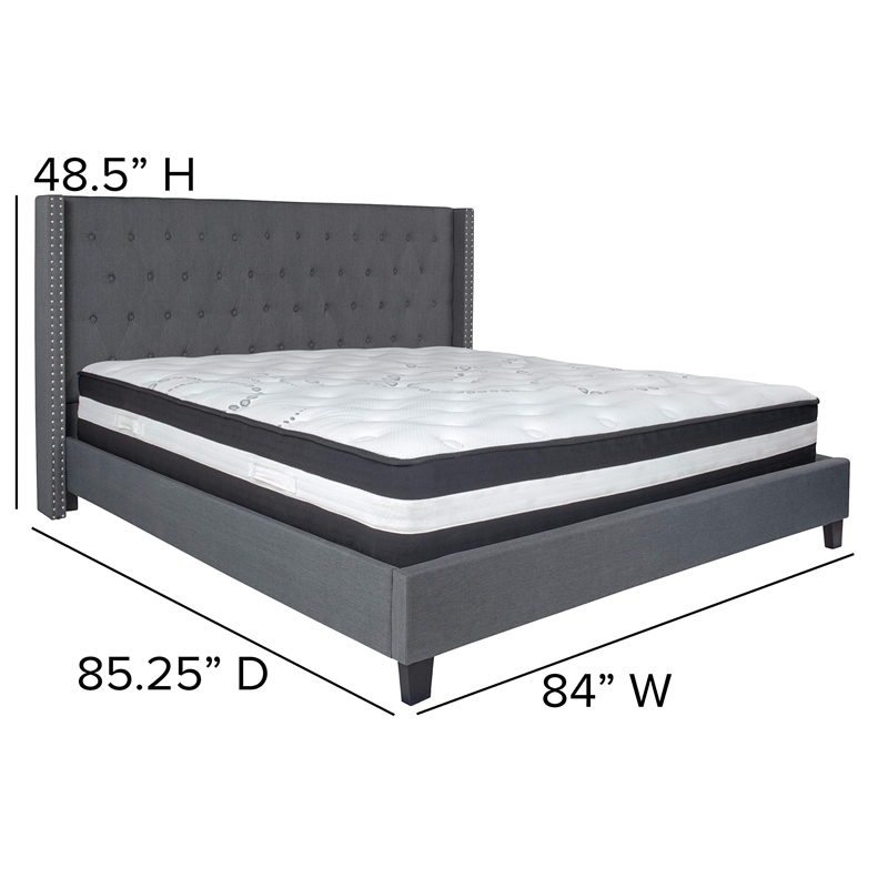 Flash Furniture Riverdale Tufted King Platform Bed in Dark Gray