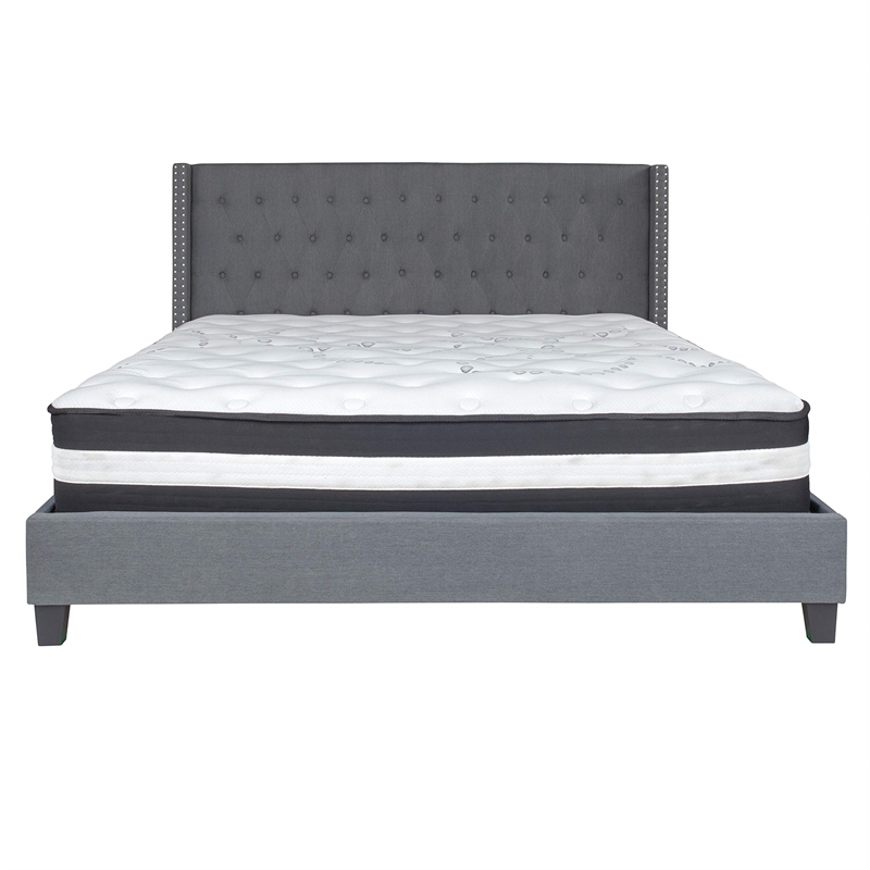 Flash Furniture Riverdale Tufted King Platform Bed in Dark Gray