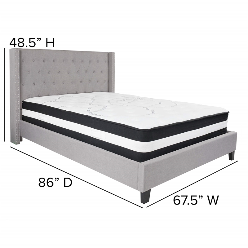 Flash Furniture Riverdale Tufted Queen Platform Bed in Light Gray