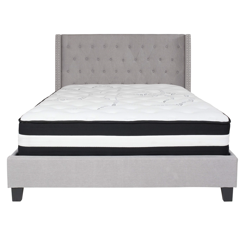 Flash Furniture Riverdale Tufted Queen Platform Bed in Light Gray