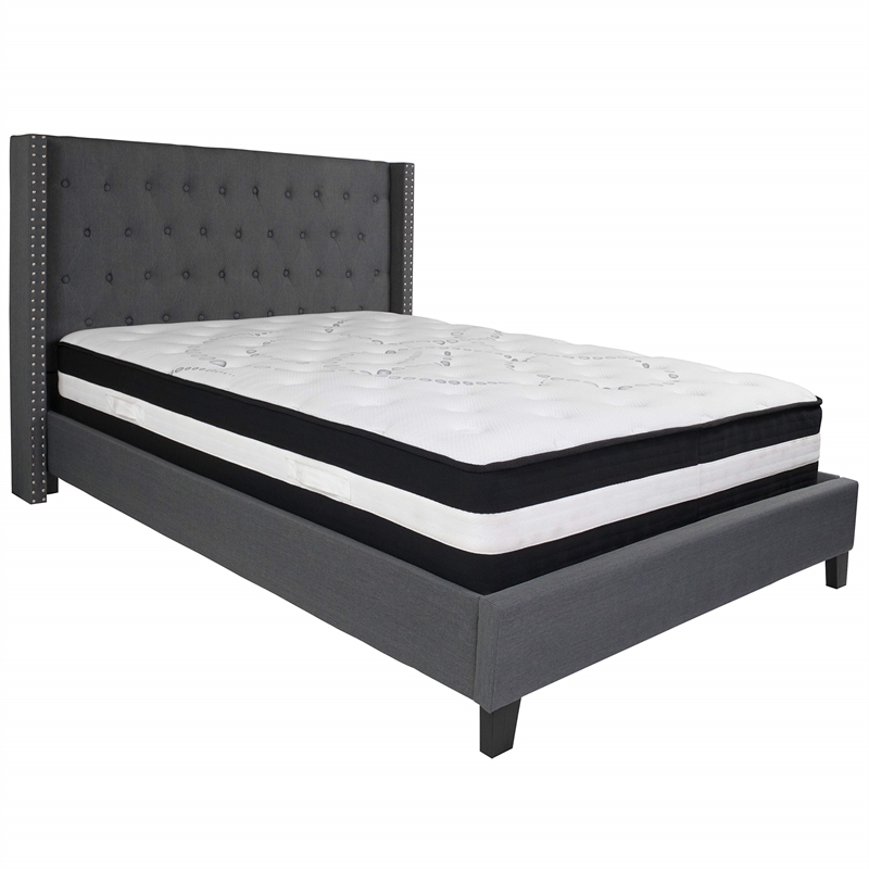 Flash Furniture Riverdale Tufted Queen Platform Bed in Dark Gray