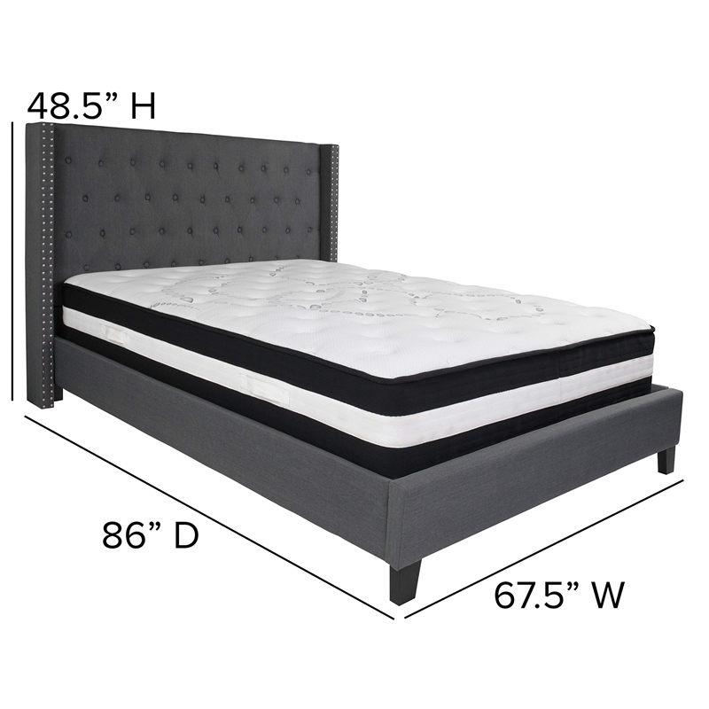 Flash Furniture Riverdale Tufted Queen Platform Bed in Dark Gray