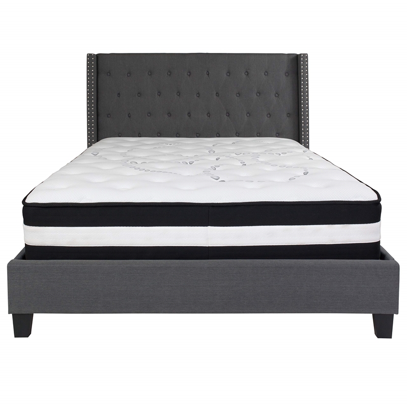 Flash Furniture Riverdale Tufted Queen Platform Bed in Dark Gray