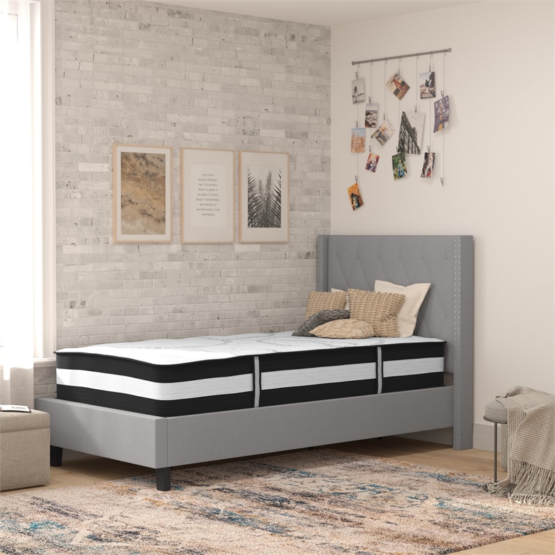 Flash Furniture Riverdale Tufted Twin Platform Bed in Light Gray