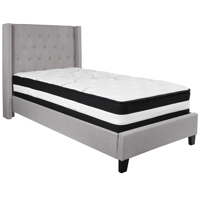 Flash Furniture Riverdale Tufted Twin Platform Bed in Light Gray
