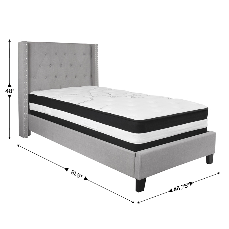 Flash Furniture Riverdale Tufted Twin Platform Bed in Light Gray