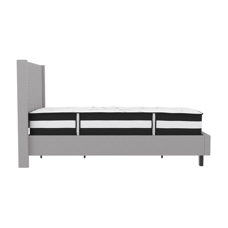 Flash Furniture Riverdale Tufted Twin Platform Bed in Light Gray