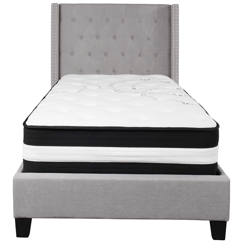 Flash Furniture Riverdale Tufted Twin Platform Bed in Light Gray