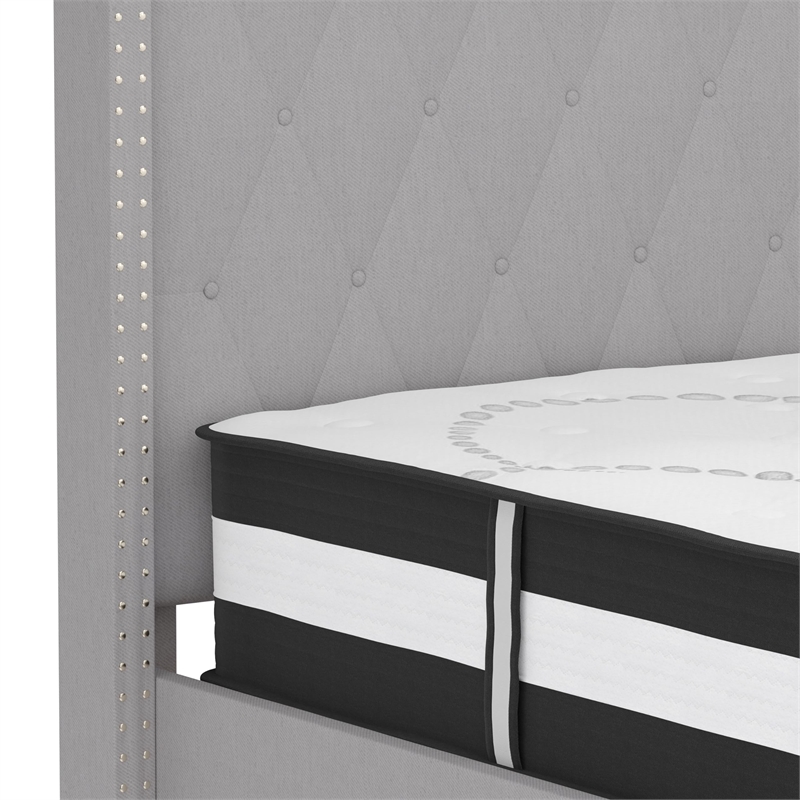 Flash Furniture Riverdale Tufted Twin Platform Bed in Light Gray