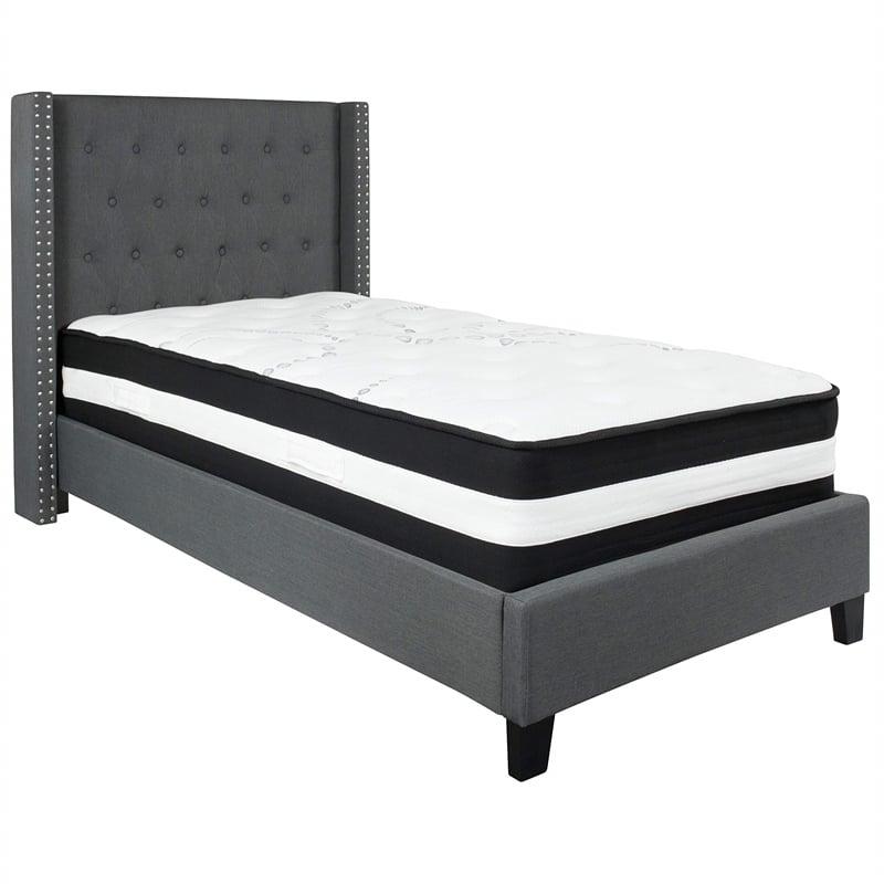 Flash Furniture Riverdale Tufted Twin Platform Bed in Dark Gray