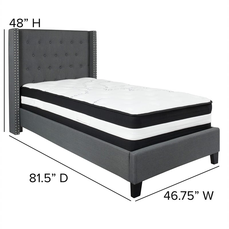 Flash Furniture Riverdale Tufted Twin Platform Bed in Dark Gray