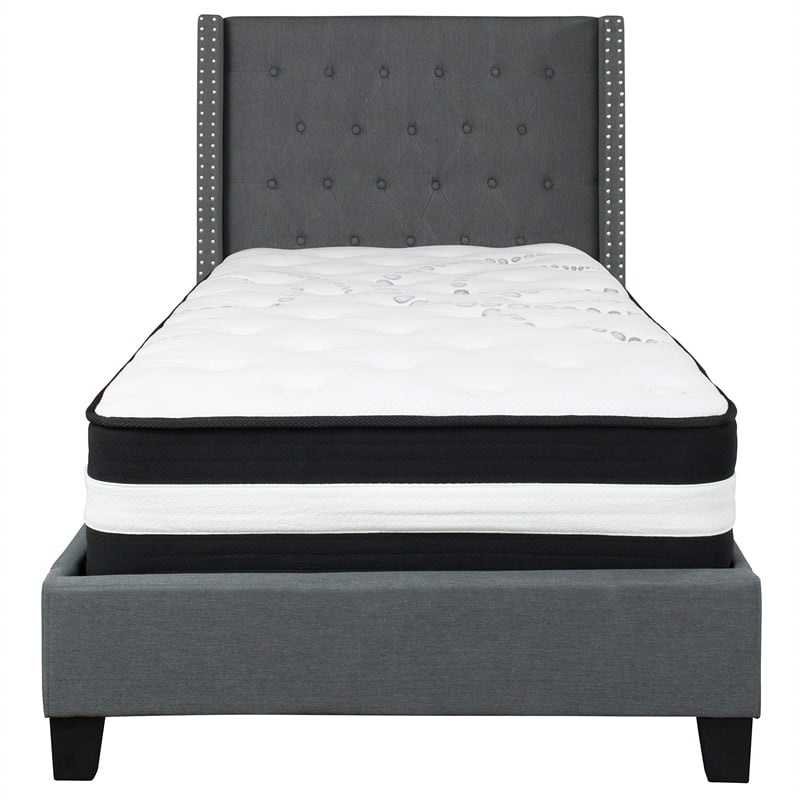 Flash Furniture Riverdale Tufted Twin Platform Bed in Dark Gray