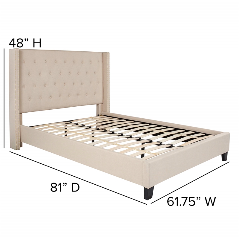 Flash Furniture Riverdale Upholstered Full Platform Bed in Beige