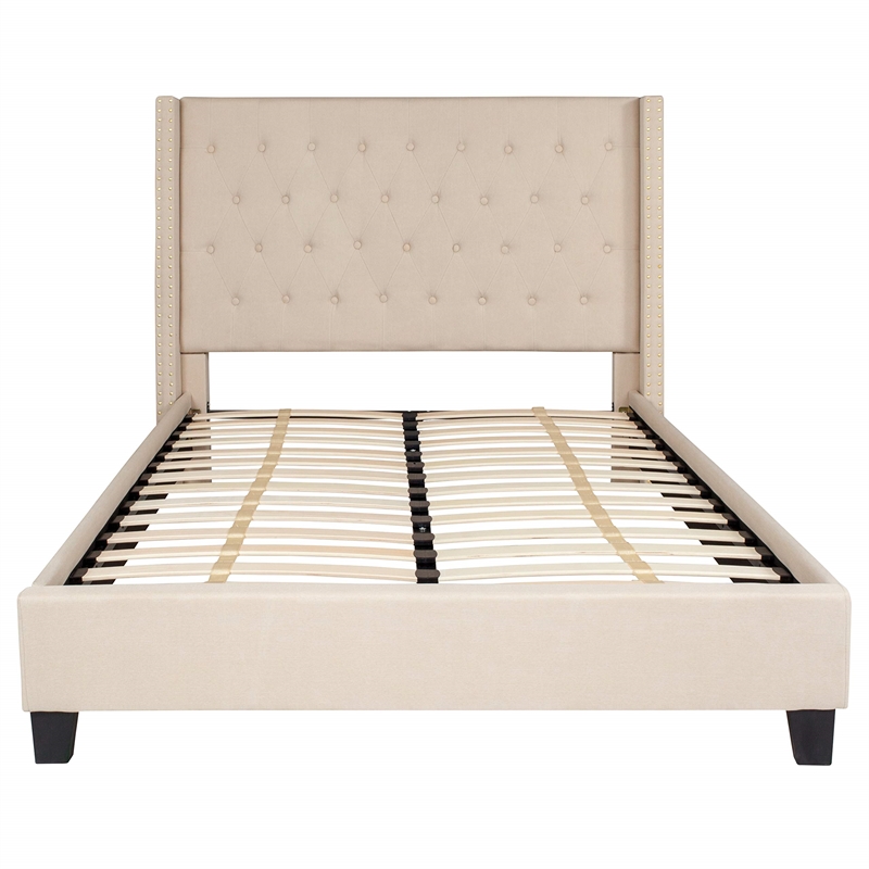 Flash Furniture Riverdale Upholstered Full Platform Bed in Beige