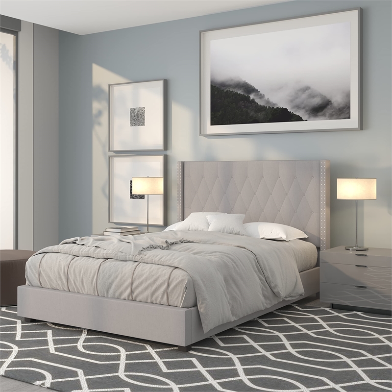 Flash Furniture Riverdale Upholstered Full Platform Bed in Light Gray