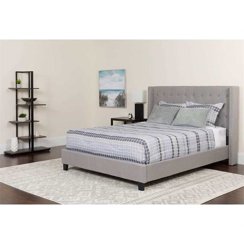 Flash Furniture Riverdale Upholstered Full Platform Bed in Light Gray