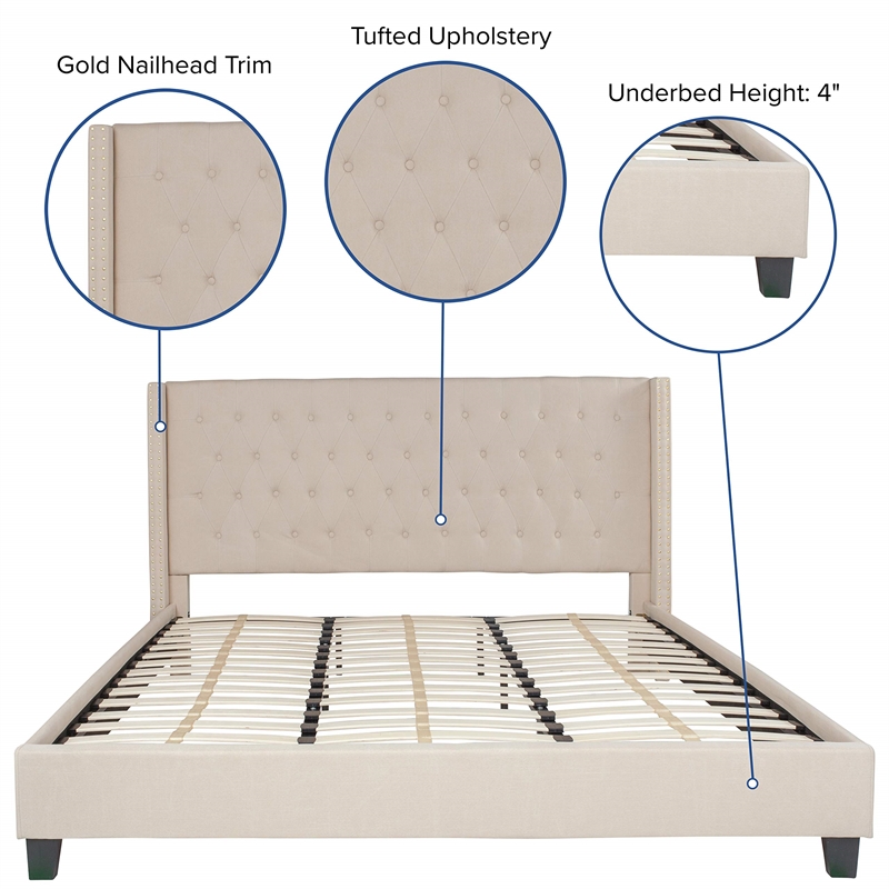 Flash Furniture Riverdale Upholstered King Platform Bed in Beige