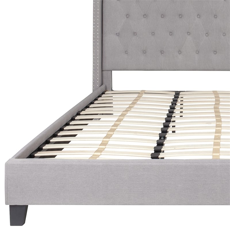 Flash Furniture Riverdale Upholstered King Platform Bed in Light Gray