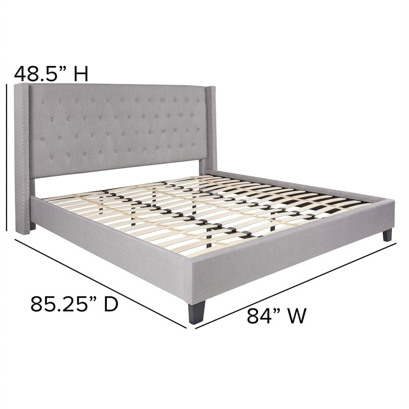 Flash Furniture Riverdale Upholstered King Platform Bed in Light Gray