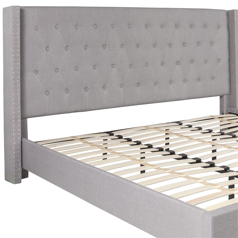 Flash Furniture Riverdale Upholstered King Platform Bed in Light Gray