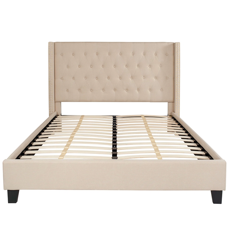 Flash Furniture Riverdale Upholstered Queen Platform Bed in Beige