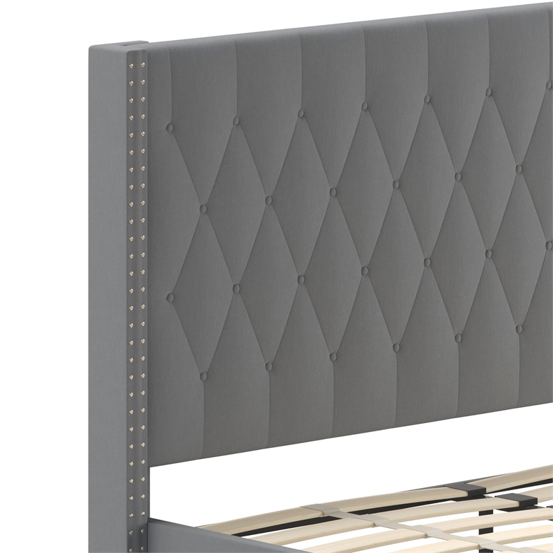 Flash Furniture Riverdale Upholstered Queen Platform Bed in Dark Gray