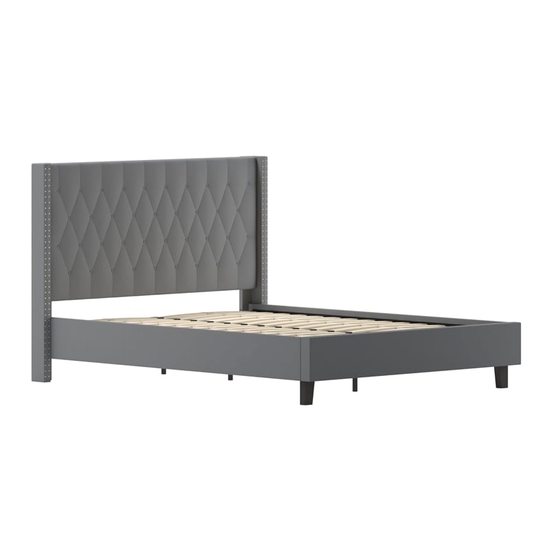 Flash Furniture Riverdale Upholstered Queen Platform Bed in Dark Gray