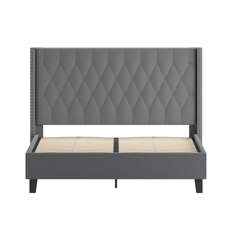 Flash Furniture Riverdale Upholstered Queen Platform Bed in Dark Gray
