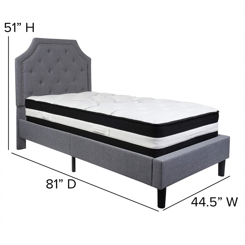 Flash Furniture King Platform Panel Bed and Mattress in Light Gray