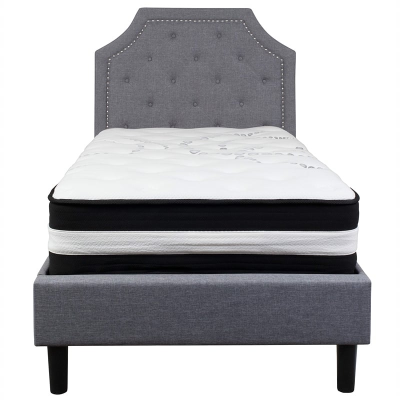 Flash Furniture King Platform Panel Bed and Mattress in Light Gray
