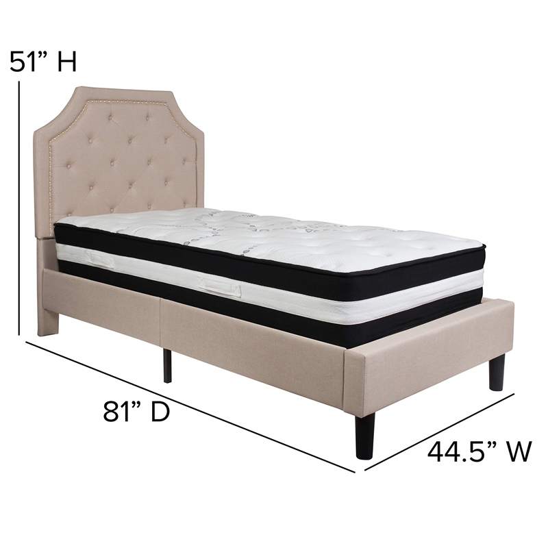 Flash Furniture King Platform Panel Bed and Mattress in Beige
