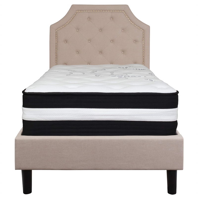 Flash Furniture King Platform Panel Bed and Mattress in Beige
