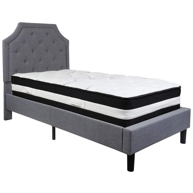 Flash Furniture Queen Platform Panel Bed and Mattress in Light Gray