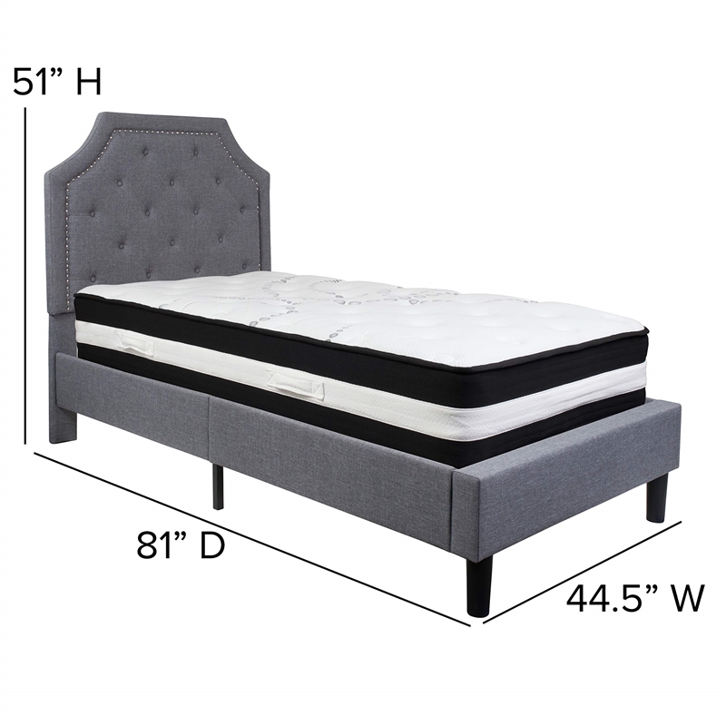Flash Furniture Queen Platform Panel Bed and Mattress in Light Gray