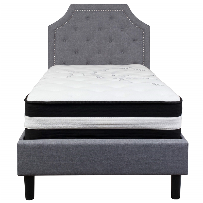 Flash Furniture Queen Platform Panel Bed and Mattress in Light Gray