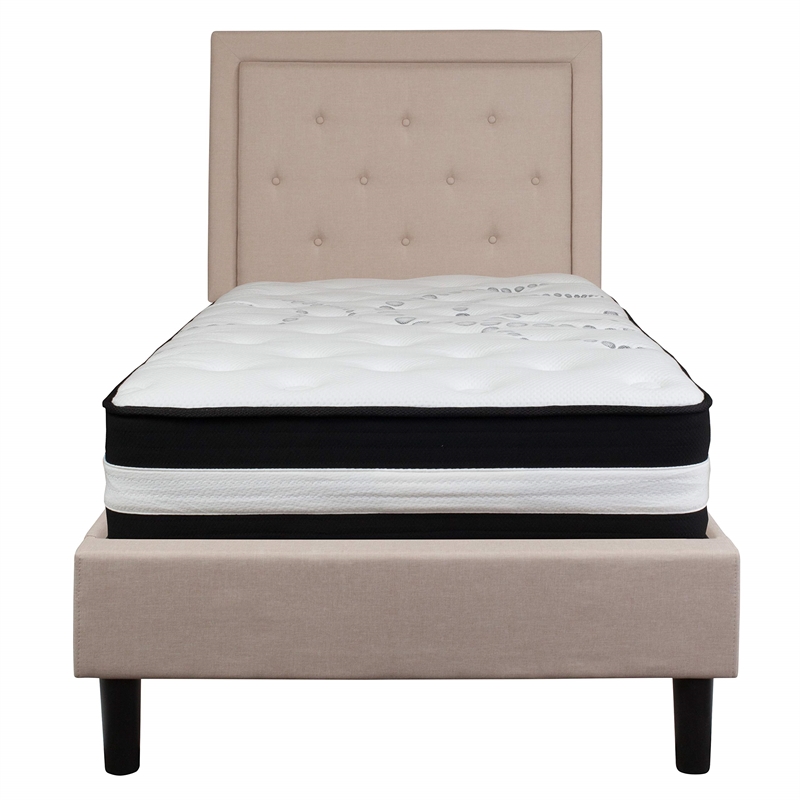 Flash Furniture Full Platform Panel Bed and Mattress in Beige