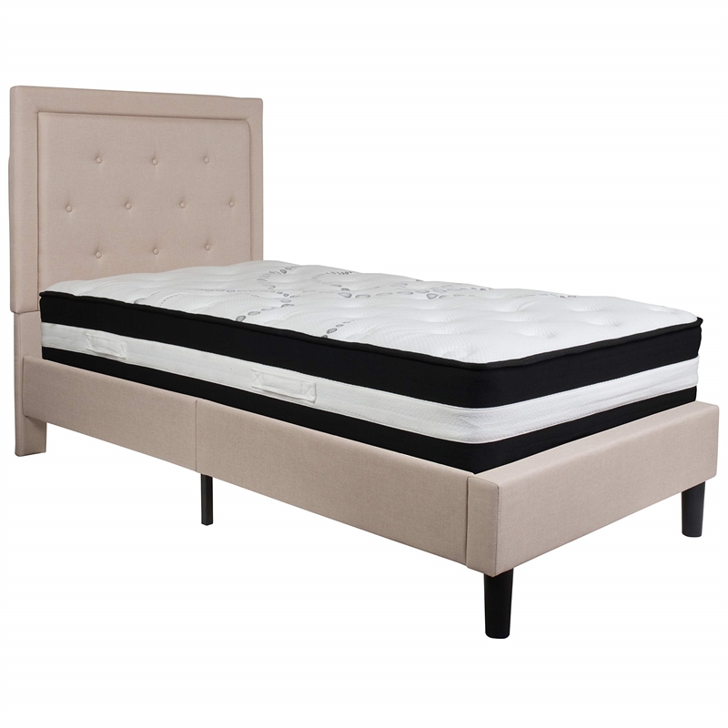 Flash Furniture King Platform Panel Bed and Mattress in Light Gray