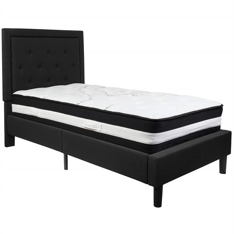 Flash Furniture Twin Platform Panel Bed and Mattress in Black
