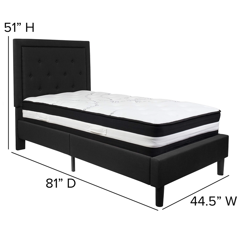 Flash Furniture Twin Platform Panel Bed and Mattress in Black